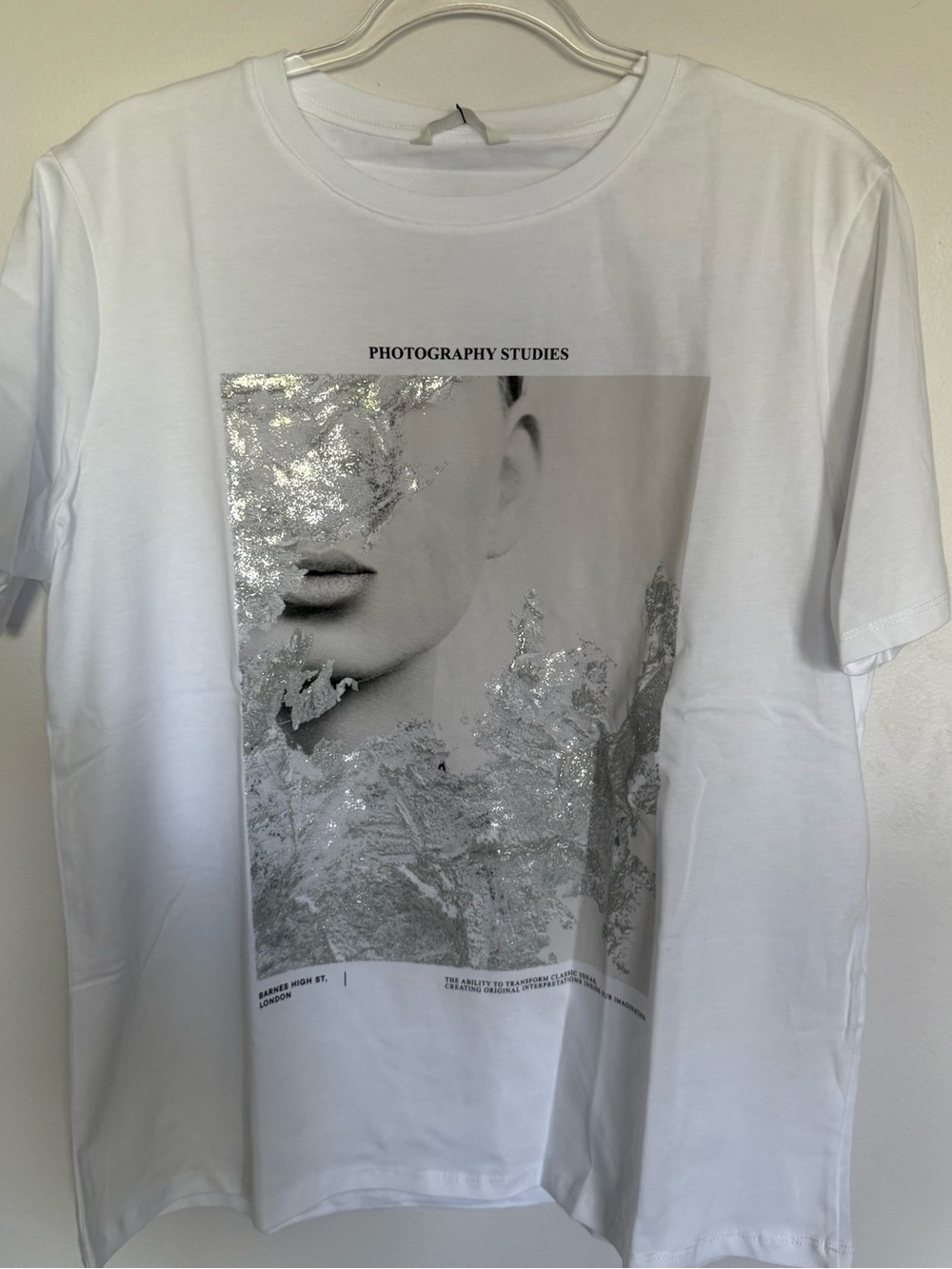 Zara White Graphic Tee with Silver Foil Detail